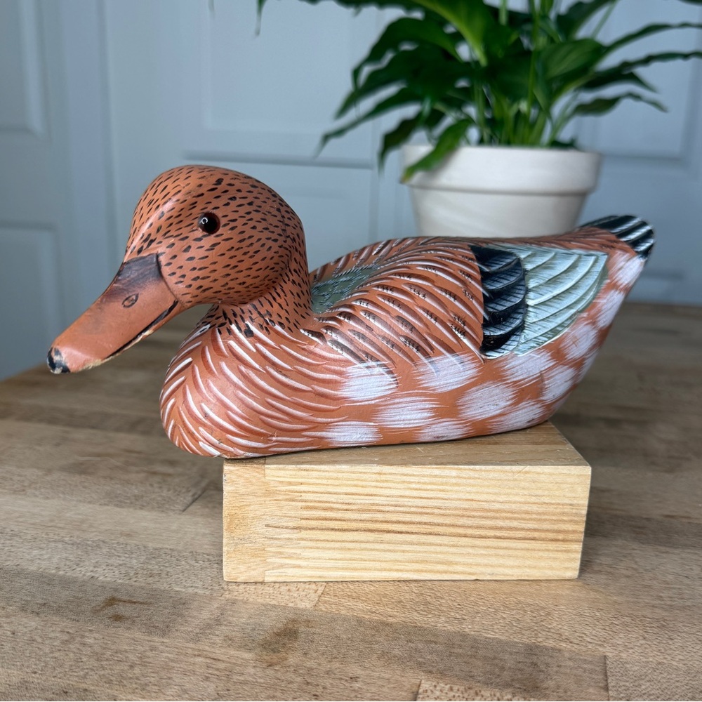 Vintage Hand Painted & Carved Wooden Duck Decor